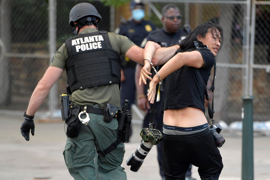 Atlanta police detain demonstrators protesting on May 30, 2020.
