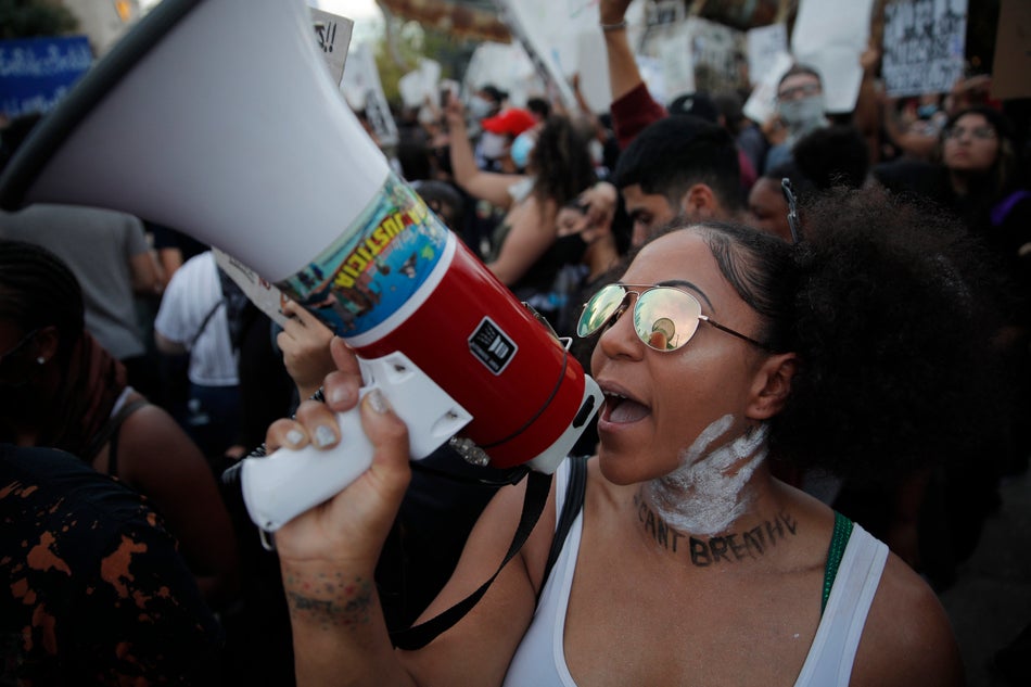 Protesters rally on May 30, 2020 in Las Vegas.