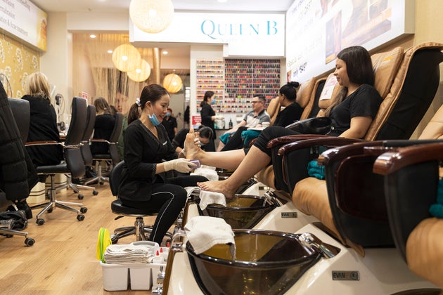 People enjoy the re-opening of beauty salons on June 01, 2020 in Melbourne,