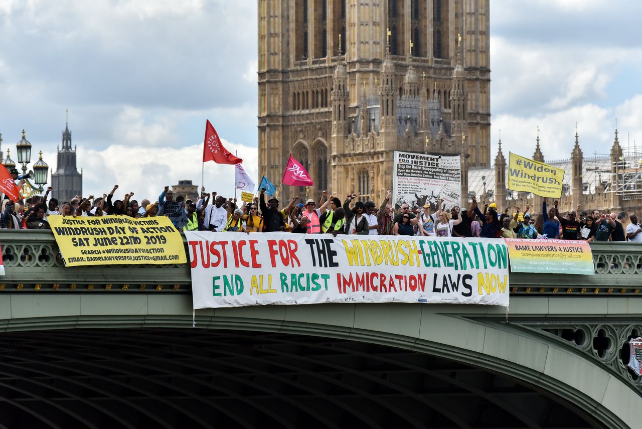 Justice for Windrush protesters hold a Windrush Day of Action. 
