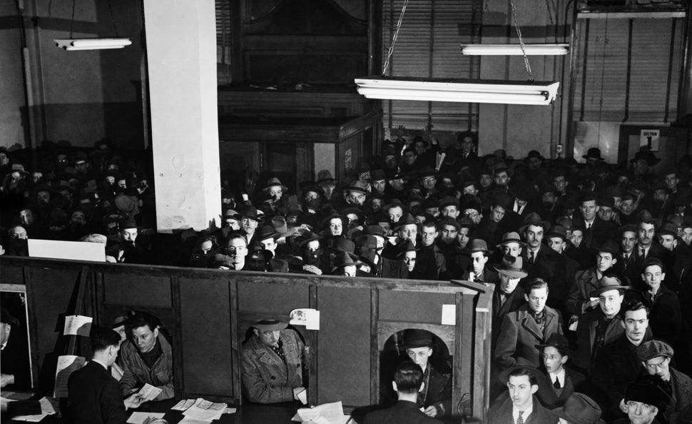 A counter for registration at an unemployment insurance office in Canada