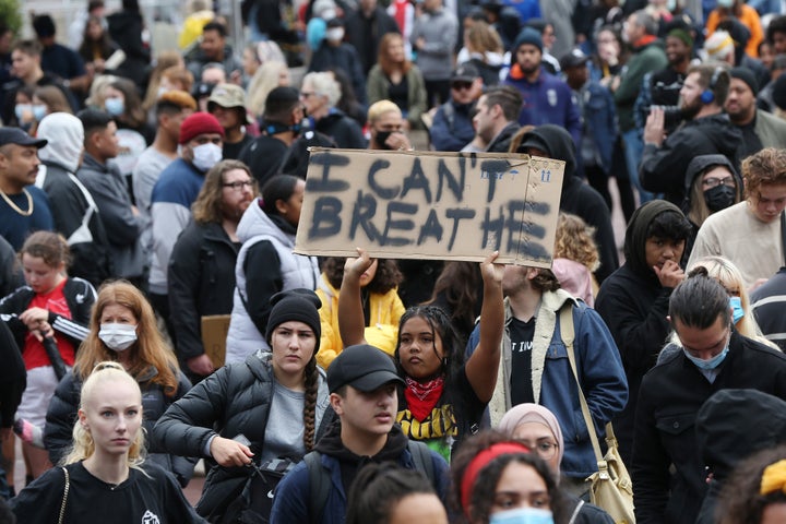 Some 4,000 New Zealand protesters demonstrate against the killing of Minneapolis man George Floyd in a Black Lives Matter protest in Auckland on June 1, 2020. (Photo by MICHAEL BRADLEY / AFP) (Photo by MICHAEL BRADLEY/AFP via Getty Images)