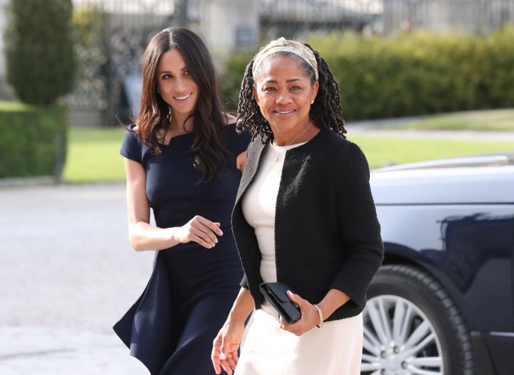 Meghan and her mother, Doria Ragland, arrive at Cliveden House Hotel to spend the night before her wedding to Prince Harry on May 18, 2018.