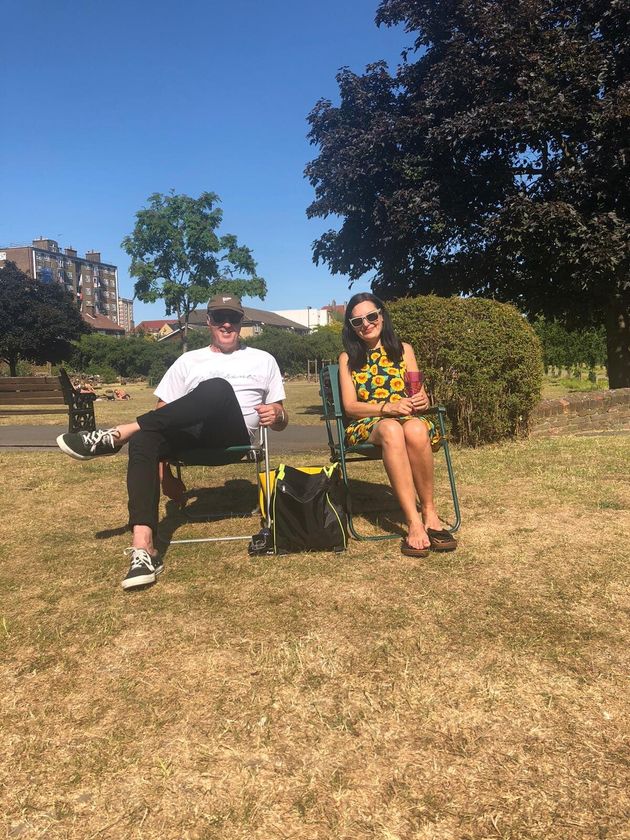 Daisy Meager meeting her parents at a social distance in a local park