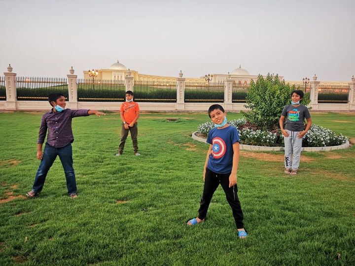 Riyaz Ikram' sons meeting friends in the park