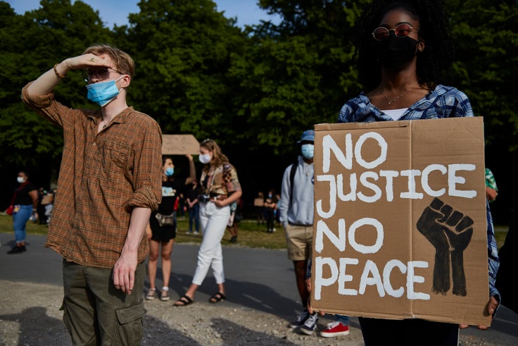 The unrest in the U.S. following the death of George Floyd at the hands of Minneapolis police officers has spurred solidarity protests in Europe. Here, demonstrators gathered in The Hague in Holland for a rally against racism.