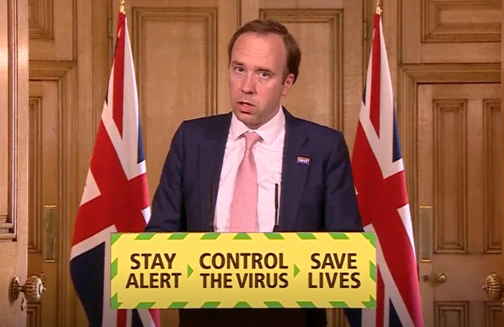 Health Secretary Matt Hancock, during a media briefing in Downing Street, London, on coronavirus (COVID-19).