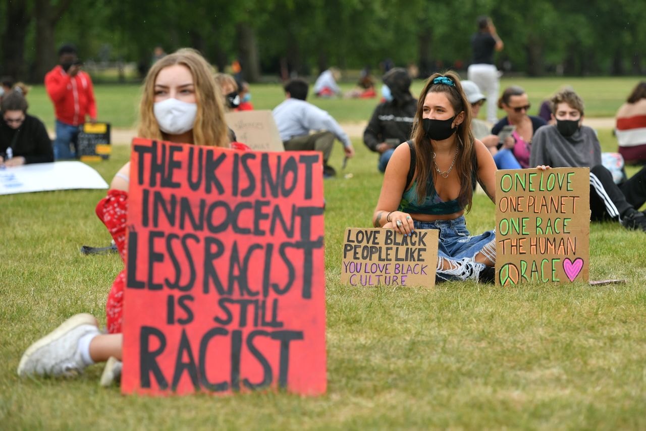 People begin to gather ahead of the Black Lives Matter protest rally in Hyde Park, London, in memory of George Floyd who was killed on May 25 while in police custody in the US city of Minneapolis.