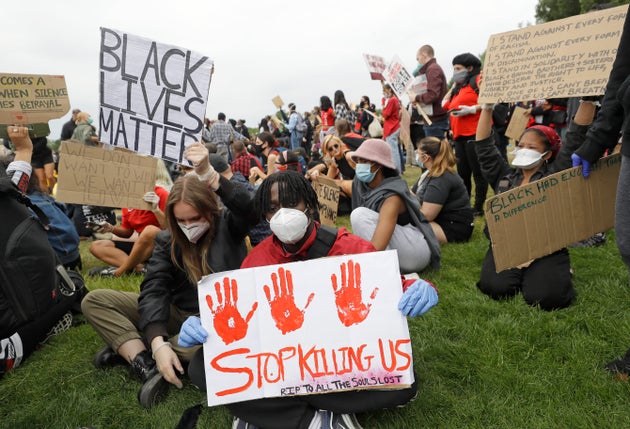 Socially-Distanced Black Lives Matter Protest Gathers In Hyde Park