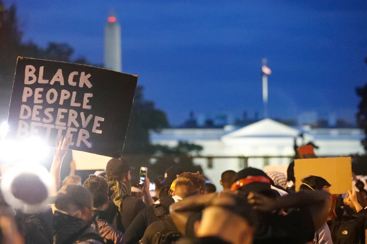 Demonstrators gather to protest the death of George Floyd near the White House in Washington on June 2.