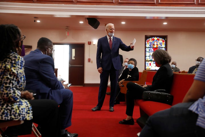 Former Vice President Joe Biden speaks to members of the clergy and community leaders at Bethel AME Church in Wilmington, Delaware, on June 1.