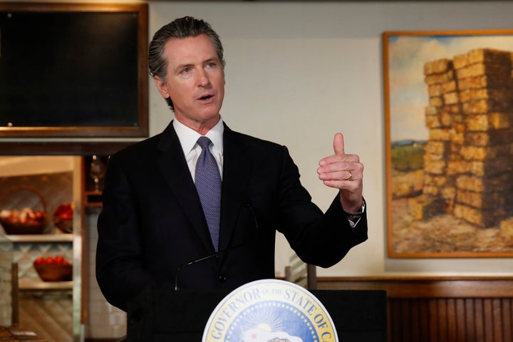 Gov. Gavin Newsom announces new criteria related to coronavirus hospitalizations and testing that could allow counties to open faster than the state, during a news conference at Mustards Grill in Napa, Calif., Monday May 18, 2020. (AP Photo/Rich Pedroncelli, Pool)