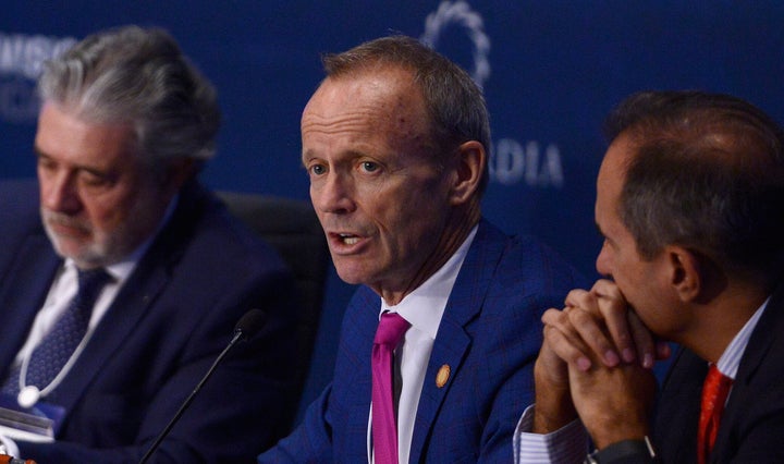 Stockwell Day speaks on stage during a high-level Summit on the Americas on May 12, 2016 in Miami.