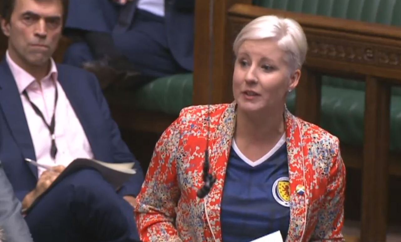 SNP's Hannah Bardell wearing a Scotland football shirt in the House of Commons - before the pandemic. 