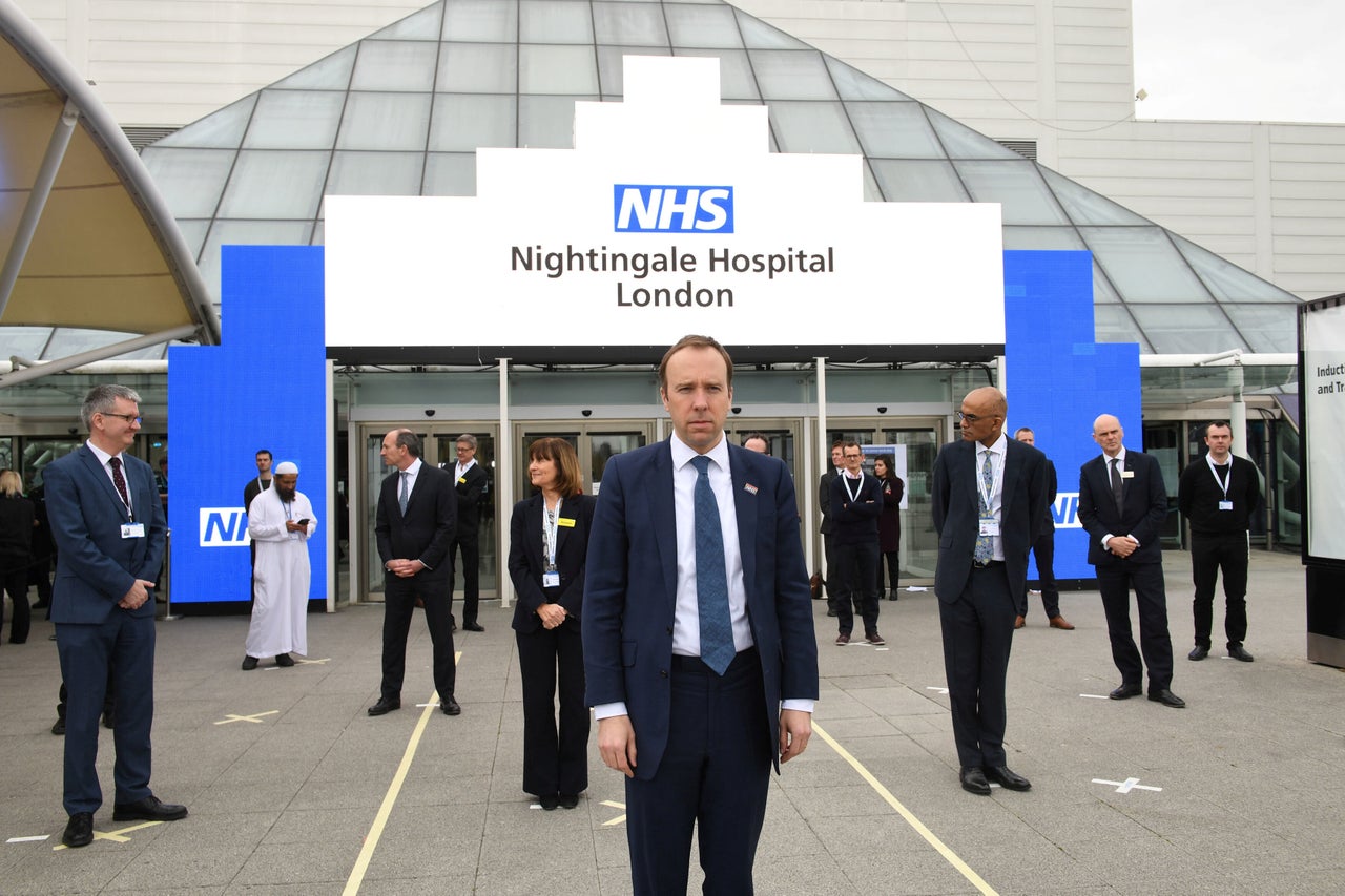 Health Secretary Matt Hancock at the opening of the NHS Nightingale Hospital at the ExCel centre in London in April