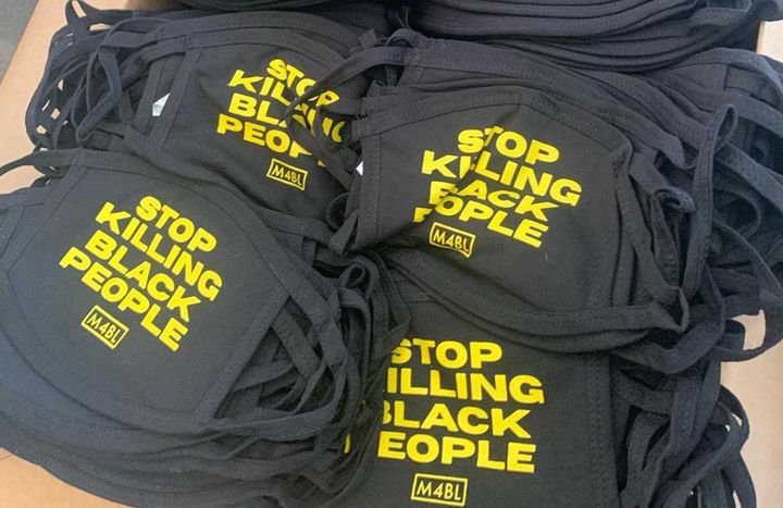 Cloth masks that read "Stop Killing Black People" and were intended to protect demonstrators from COVID-19 were seized by law enforcement.