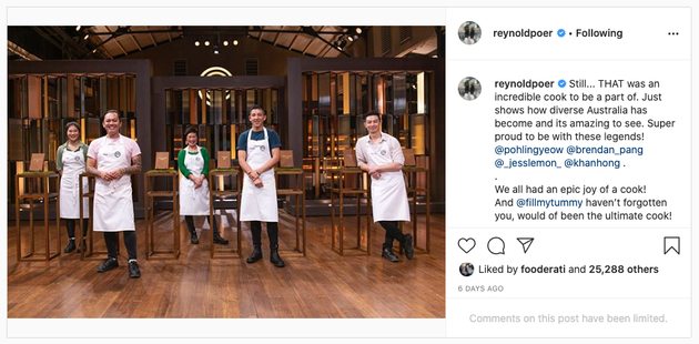 'MasterChef Australia: Back To Win's Reynold Poernomo has limited comments on Instagram