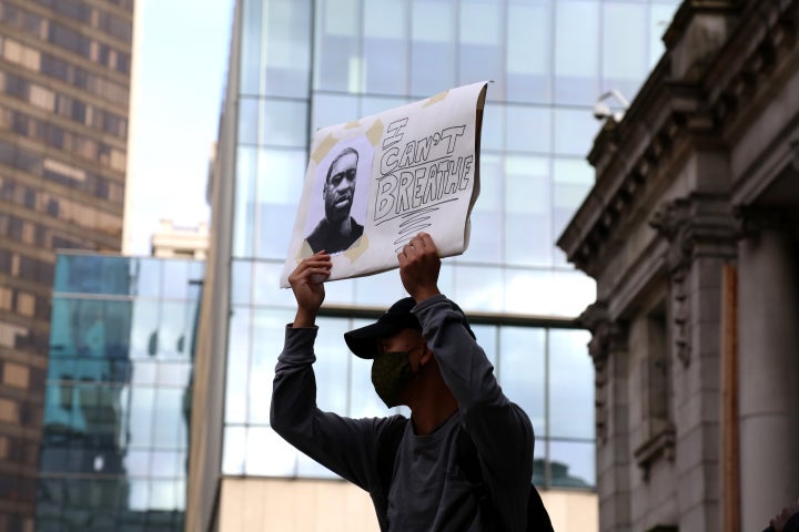 Thousands attend a protest against racism and police brutality at the Vancouver Art Gallery on May 31, 2020 in Vancouver.