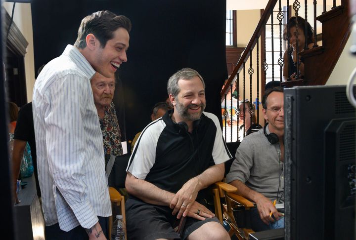 Pete Davidson and Judd Apatow on the set of "The King of Staten Island."