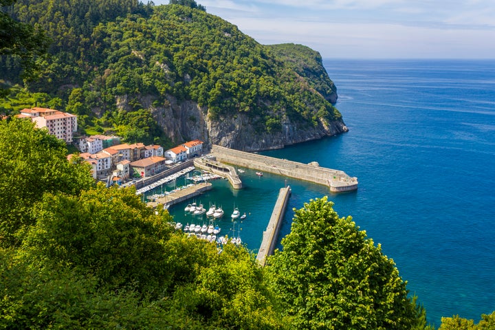 View of the village of Elantxobe on the Basque coast, Spain.
