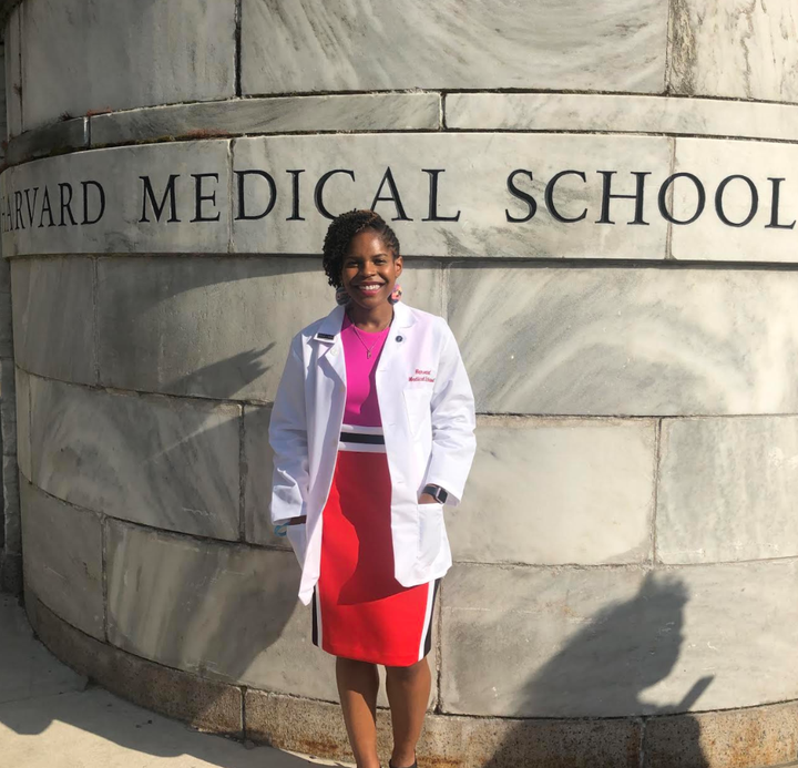 The author at her white coat ceremony at Harvard Medical School.