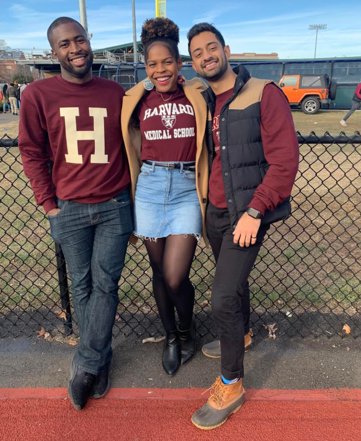 The author with her friends at a tailgate. Both friends are important components of her support system as a Black woman at Harvard Medical School.