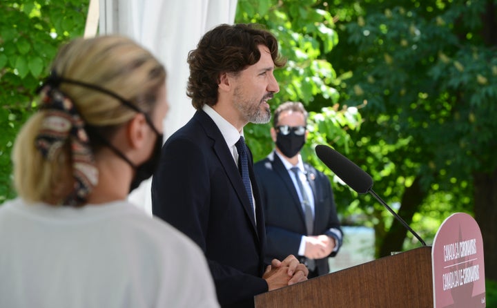 Canadian Prime Minister Justin Trudeau holds a press conference at Rideau Cottage in Ottawa on June 5, 2020.