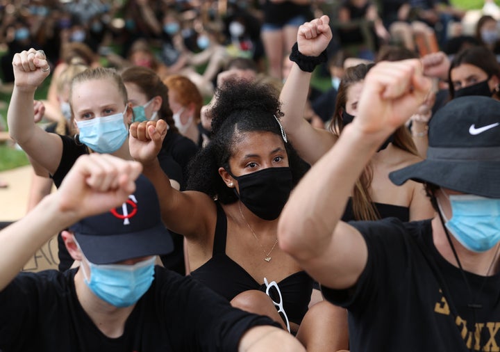 Students participate in a Black Lives Matter sit-in at the National Cathedral on June 5 in Washington, D.C., during a peaceful protest against police brutality and the death of George Floyd.