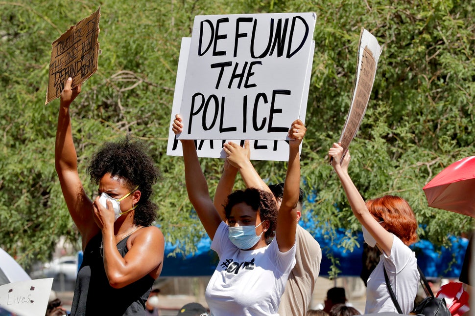 Protesters rally on June 3 in Phoenix demanding the city council defund the police department. The protest, like others natio