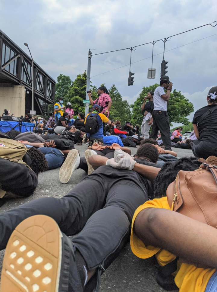 A photo taken by the author on the ground during an 8-minute silence for George Floyd at a protest that took place in Hempste
