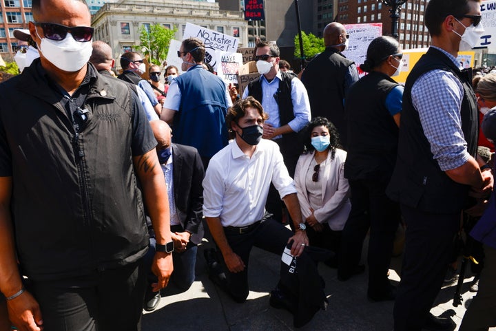 Canadian Prime Minister Justin Trudeau took a knee during an anti-racism protest on Parliament Hill in Ottawa.