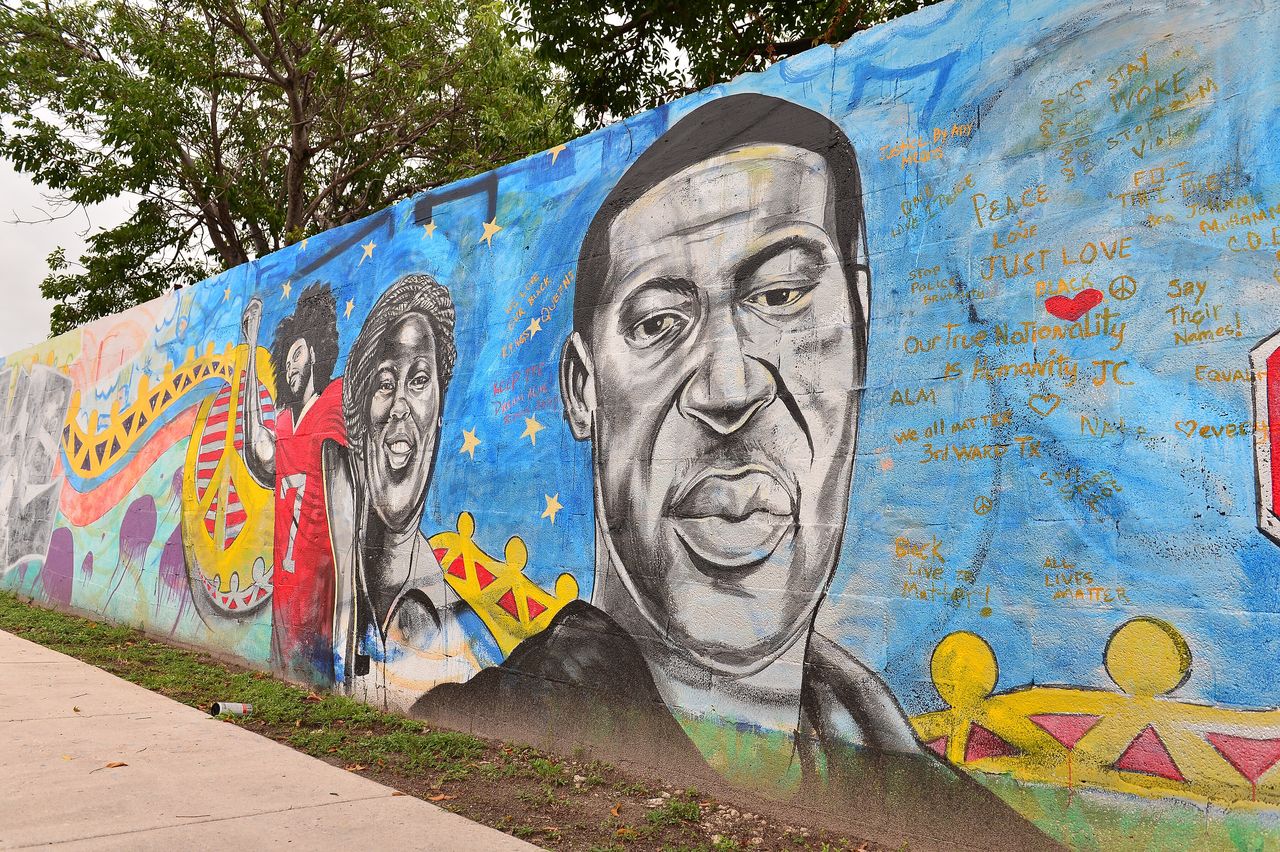 A mural of former NFL quarterback Colin Kaepernick and George Floyd in Miami, Florida.