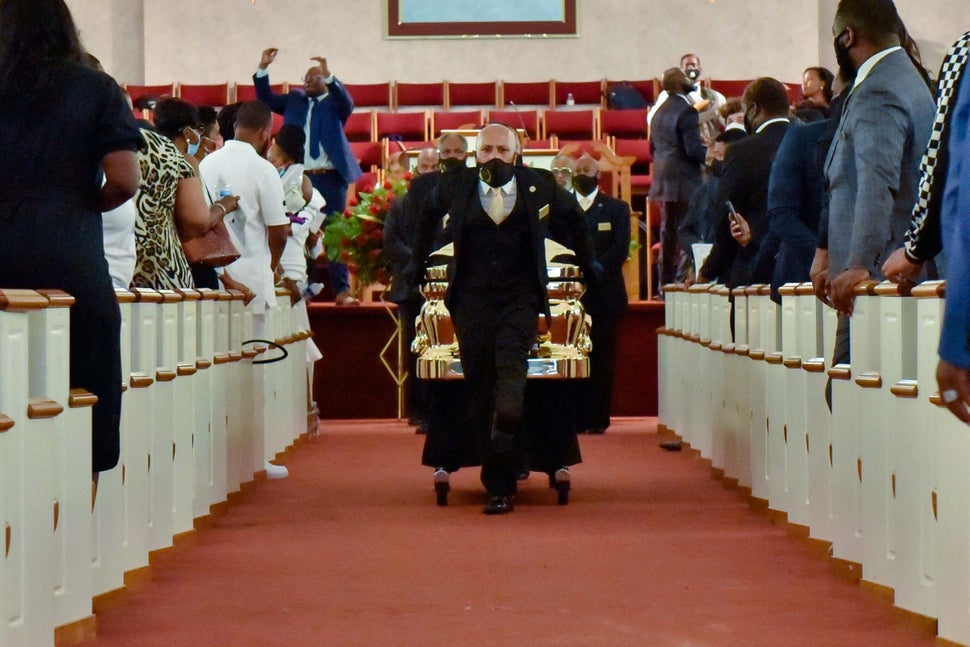 The casket is moved at the conclusion of the George Floyd Memorial at R.L Douglas Cape Fear Conference B - United American Fr