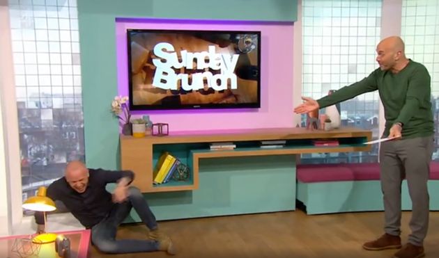 Tim Lovejoy took a tumble on Sunday Brunch