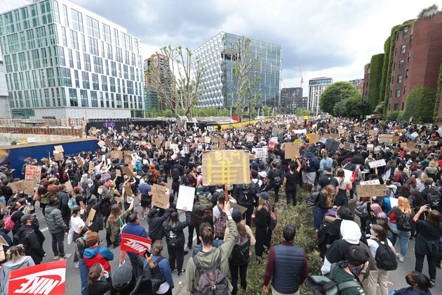 People taking part in a Black Lives Matter protest rally outside the US Embassy in London, in memory of George Floyd.