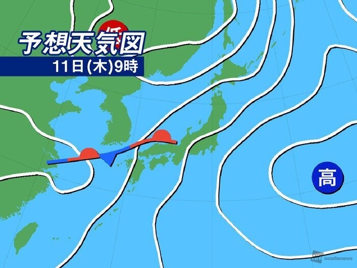 11日(木)9時の予想天気図