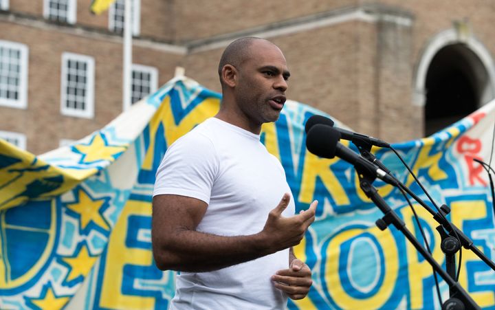 The mayor of Bristol Marvin Rees pictured here speaking at a different demonstration outside City Hall in 2016.