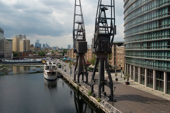 Old cranes from the original docks at North Dock, West India Quay near Canary Wharf in London
