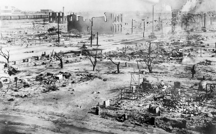 The aftermath of the destruction by white mobs that attacked Black residents and businesses of the Greenwood District in Tulsa, Oklahoma, in 1921.
