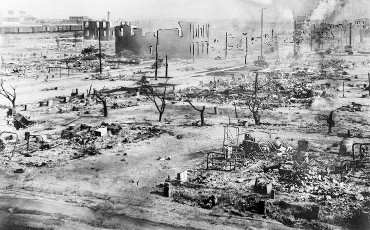 The aftermath of the destruction by white mobs that attacked Black residents and businesses of the Greenwood District in Tulsa, Oklahoma, in 1921.