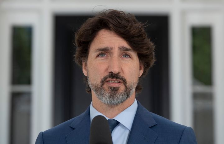 Prime Minister Justin Trudeau at a news conference outside Rideau Cottage in Ottawa, on June 8, 2020.