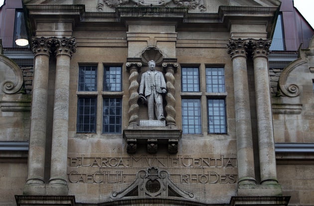 The statue mounted on Oriel college building of British imperialist Cecil Rhodes