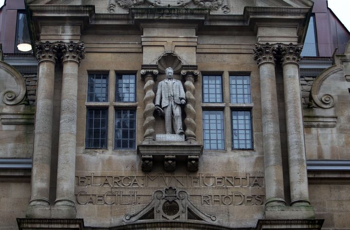 The statue mounted on Oriel college building of British imperialist Cecil Rhodes