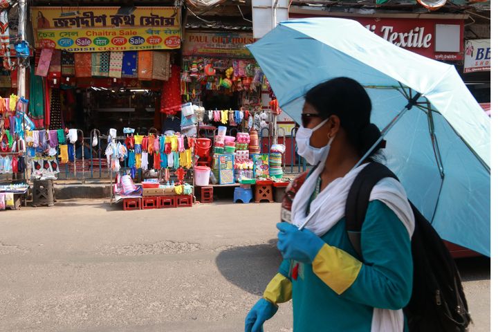 The display COVID-19 protective gear at a roadside stall in Kolkata on June 06,2020 in Kolkata,India. 
