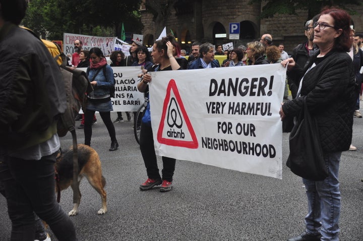 A protest in Barcelona against gentrification, short-term rentals and tourism.