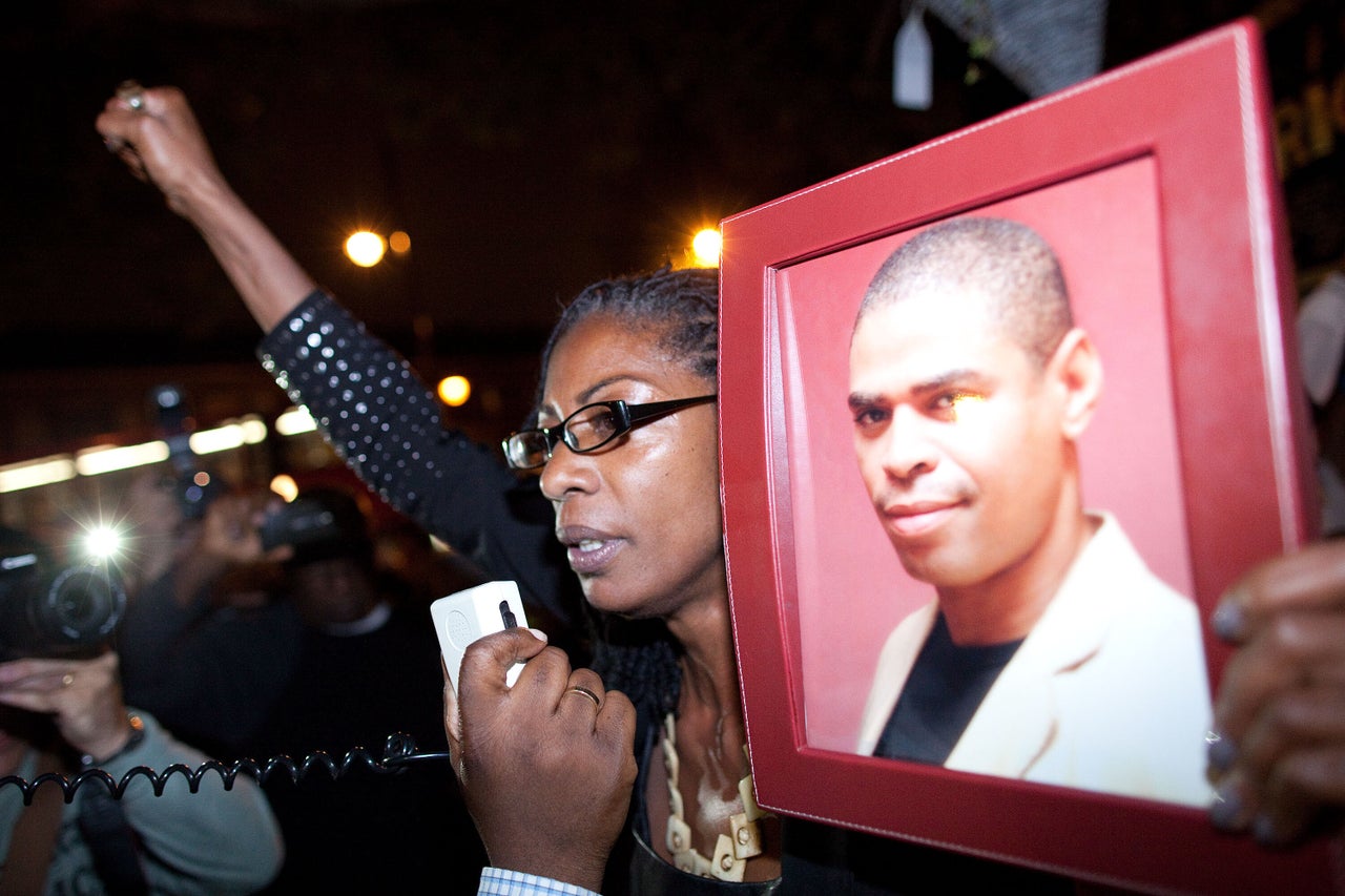 A demonstration against the police in memory of Sean Rigg, who died at Brixton police station