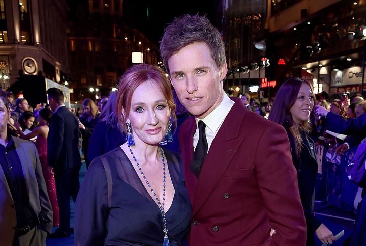 J.K. Rowling and Eddie Redmayne attend the U.K. Premiere of "Fantastic Beasts: The Crimes of Grindelwald" in London's Leicester Square on Nov. 13, 2018.