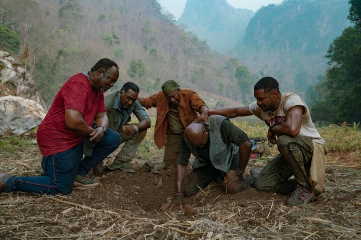 Isiah Whitlock Jr., Norm Lewis, Clarke Peters, Delroy Lindo and Jonathan Majors in "Da 5 Bloods."