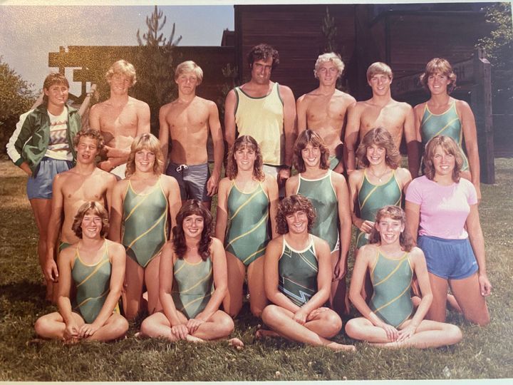 Andy King, center, the former USA Swimming coach now serving time for sexual abuse, is shown with one of his teams from the 1980s. He is one of multiple officials named in a new lawsuit alleging USA Swimming knew several coaches were preying on children and did little to stop it.