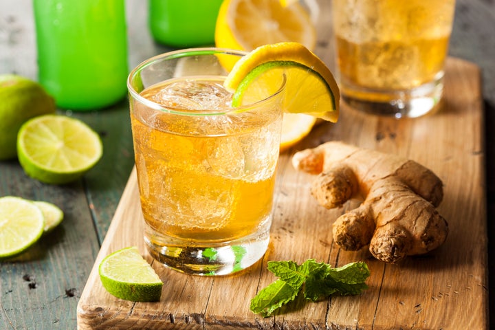 Organic Ginger Ale Soda in a Glass with Lemon and Lime